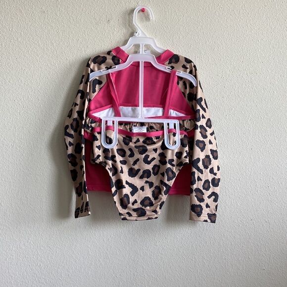 Lily & Dan Girls 3 Piece Swim Set Bikini Rash Guard Long Sleeve Pink Leopard NWT - Picture 7 of 10